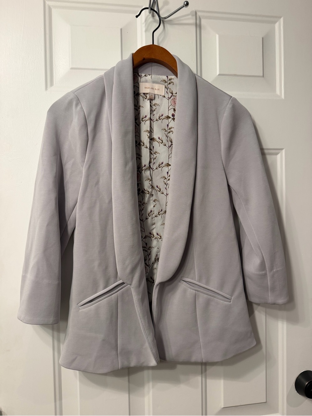 Skies Are Blue Light Gray Shawl Collar Blazer